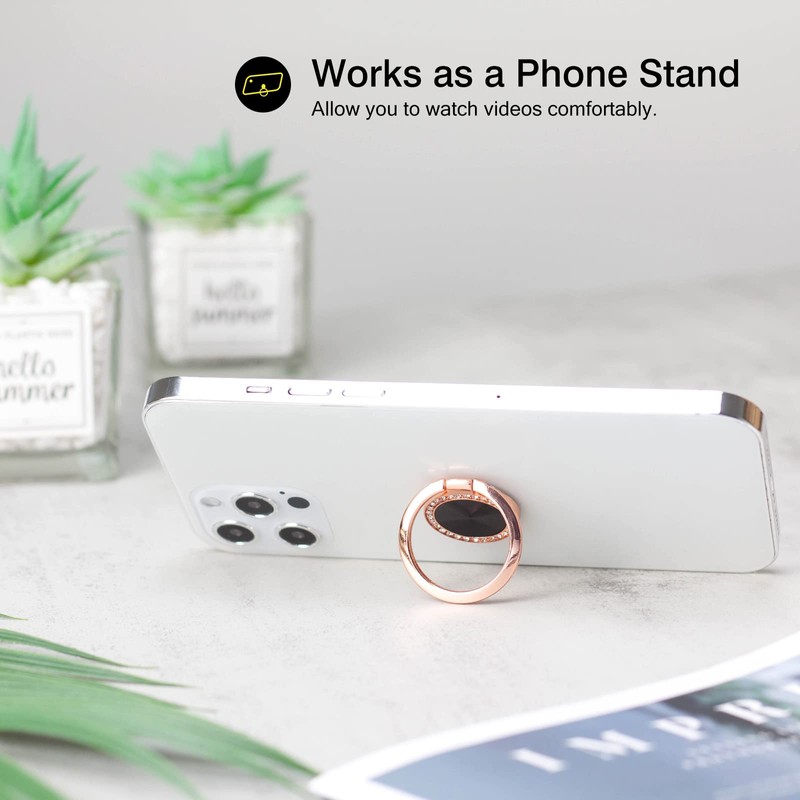 [2 Pack] Concentric Circular Texture Diamond Setting Cell Phone Ring