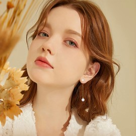 14kt Gold Pearl Dangle Drop Earrings for Women, Removable Studs Design, Handpicked Freshwater Pearls Long Chain Ear Threads Earrings Jewelry Anniversary Birthday Gift for Her,Wife, Mom