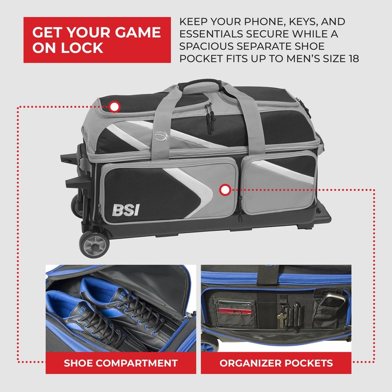 BSI Dash Triple Roller Bowling Bag with Smooth Rolling Wheels,