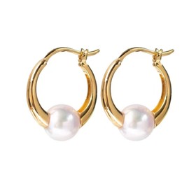 Huge Tomato Chunky Gold Hoop Earrings Huggie Earrings Pearl Chunky Hoop Earrings