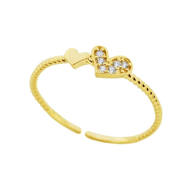 Crystal Tiny Heart Open Statement Rings Sterling Silver 925 Adjustable