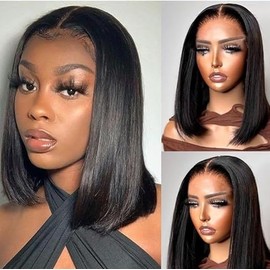 TOOCCI Short Bob Human Hair Wig for Women,Straight 13x4 Lace Front Wigs Human Hair,Brazilian Real Hair Lace Frontal Glueless Wig 150% Density Pre Plucked Natural Hairline 10"
