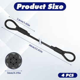 4 Pack Heavy Duty Loop End Cable Braided Stainless Steel PVC Coated Safety Wire Rope, 5mm Thickness 12 Inch Security Cable with Loop Ends for Outdoor Home Hanging Transport