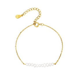 MARLION JEWELS Women's Bracelet with Eleven Small White Pearls. Gold-Plated / Silver-Plated Surgical Steel Women's Bracelet Ideal for Valentine's Day and Mother's Day Gift, Birthday... Jewellery