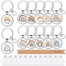 Otuuz 12 Sets Inspirational Rainbow Key Rings with Thank You Labels and Organza Pouch Inspirational Gift for Teachers Colleagues Friends Birthday Graduation Party, as shown in the picture