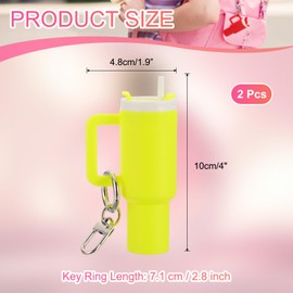PATIKIL Mini Cup Keychain, 2 Pcs Lip Balm Holder Mini Tumbler Key Chains Cute Decor Keychain Charm for Backpack Handbag Purse, Fluorescent Yellow