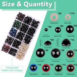 Ailvor Safety Eyes for Crochet Animals, Pack of 195 Amigurumi Eyes with Washers, Button Eyes for Sewing, Plastic Doll Eyes, Safety Noses for Plush Doll, Puppet, Teddy Bear (6-12 mm)