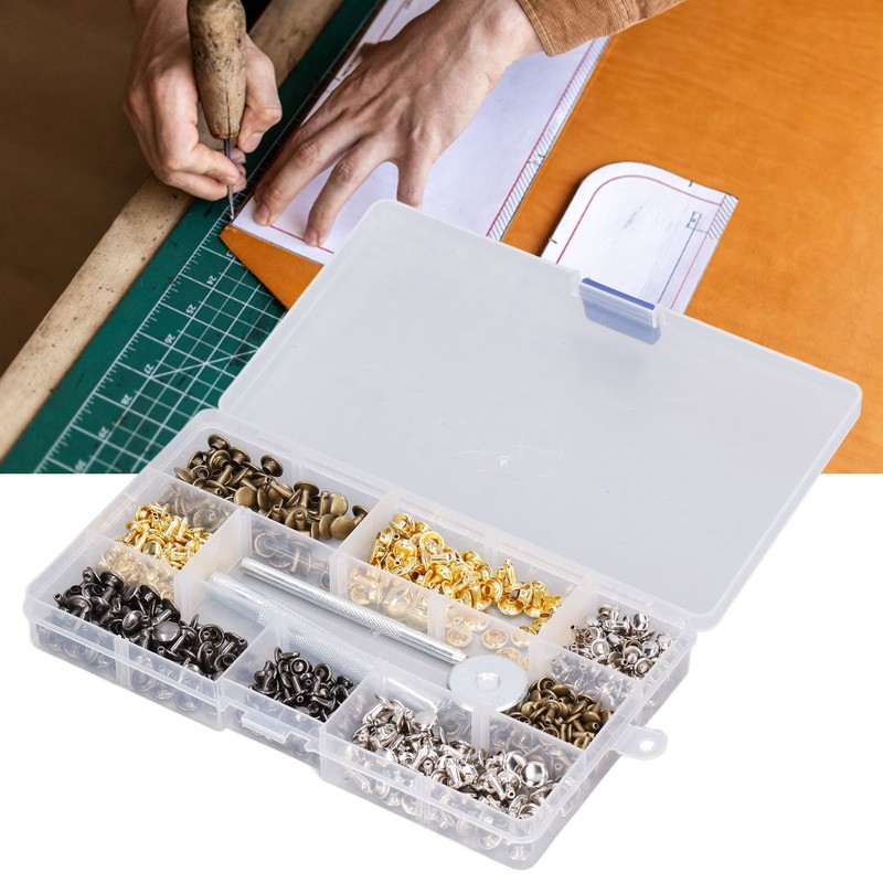 240Pcs Leather Rivet Double Caps Tubular 2 Sizes Metal Set