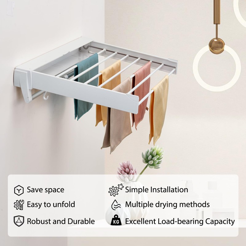 HOUSEBLISS Wall Mounted Drying Rack, Aluminum Collapsible, 88 lbs Capacity,