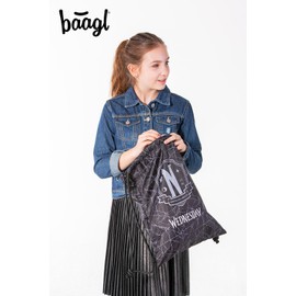 Baagl Gym Bag for Girls and Women - Shoe Bag, School and Nursery Sports Bag, Sports Backpack (Wednesday Nevermore)