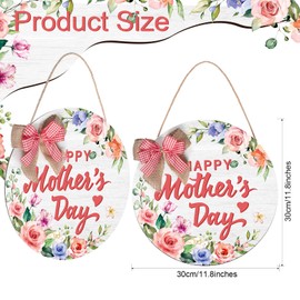 Happy Mother's Day Welcome Sign Wreath 12 Inch Round Wooden Hanging Door Sign Colorful Floral Rustic Farmhouse Porch Decorations with Ribbon Bow for Mother's Day Front Door Decor
