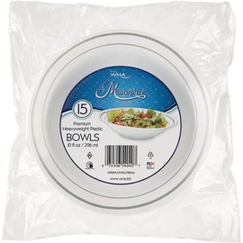 WNA Masterpiece 15 Count Plastic Bowls, 10 oz, White