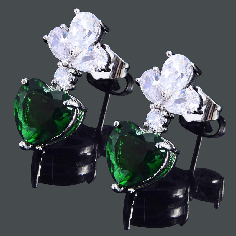 RIZILIA Dangle Drop Pierced Earrings with Heart Cut Gemstones CZ