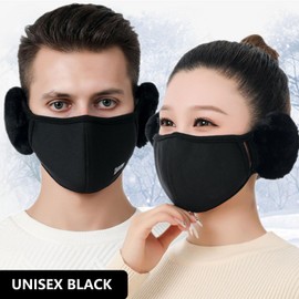 Earmuffs Winter Warm Earmuffs with Face Masks 2-in-1 Plush Ear Warmers for Windproof Warm Ear Cover for Cold Air Bandless Ear Warmers for Skiing Running Cycling (Black)