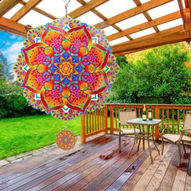 Wind Spinner Hanging, 12 inch 3D Wind Sculpture Large Stainless Steel Wind Catchers for Outdoor Indoor Garden Yard Crafts Ornaments Decoration Gift(Flower)