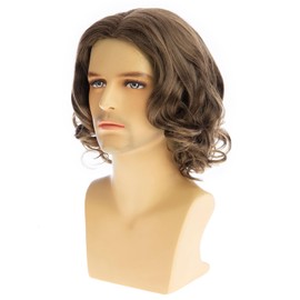 Dsimeig Men's Brown Wig Short Wavy Bob Wig Synthetic Cosplay Party