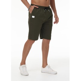 LIUPMWE Men's Summer Cotton Chino Cargo Elastic Waist Shorts with Pockets, Green 03, M