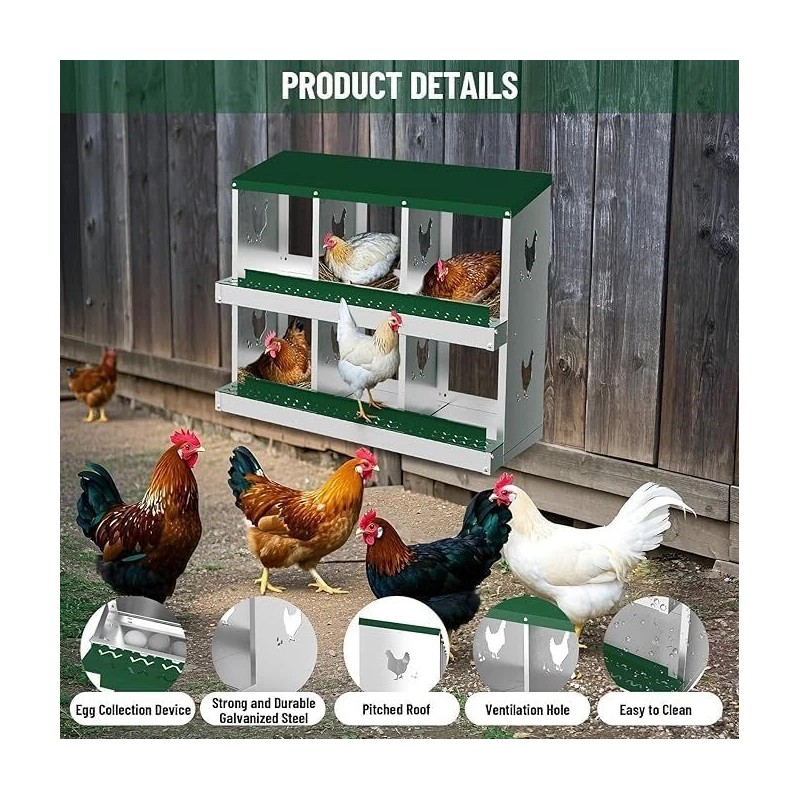 6 Compartment Metal Chicken Nesting Boxes Roll Away Eggs Laying