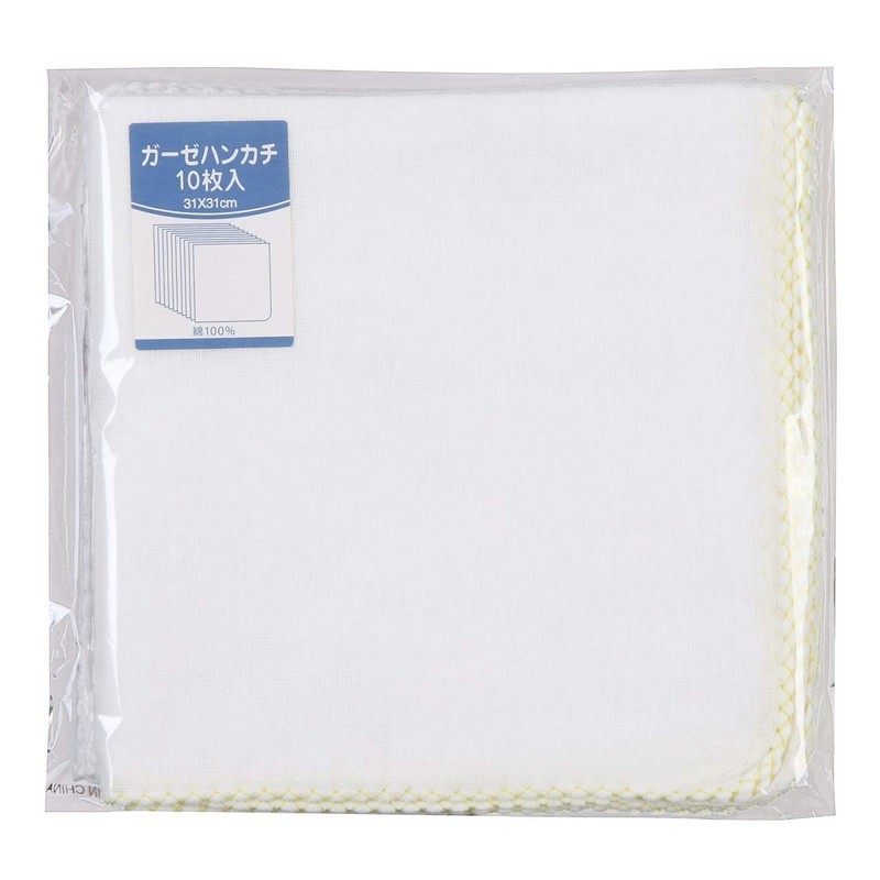 Isamu Shokai 100% Cotton Gauze Handkerchief, Plain, 12.2 x 12.2