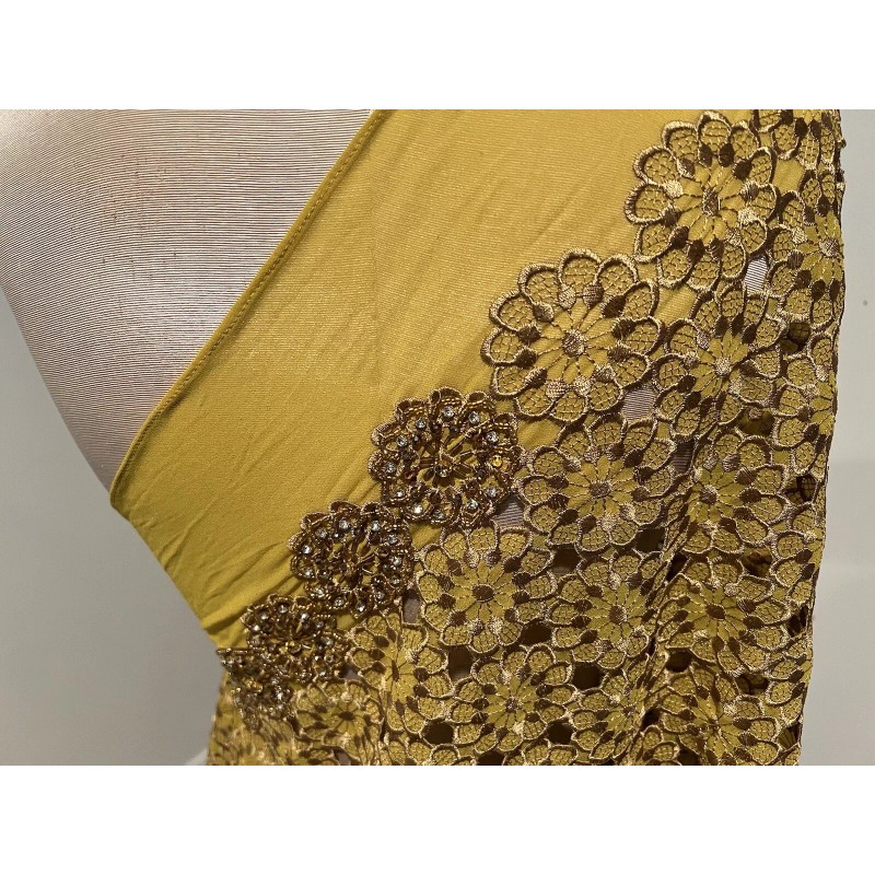 wowfabric4less123 Yellow Embroidered Beaded Chiffon Scarf Shawl 68x22 Wide
