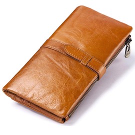 XANGETOR Women's Bi-fold Long Wallet, Popular, Brand, Bi-fold Wallet, RFID Skimming, Magnetic Prevention, Large Capacity, Braun