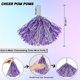 4-Pack Purple and Pink Cheerleading Pom Poms 35cm, Glittery, Shimmering Cheerleader Poms for Kids and Adults, Dance, Sports Events, Costumes and Party Decorations