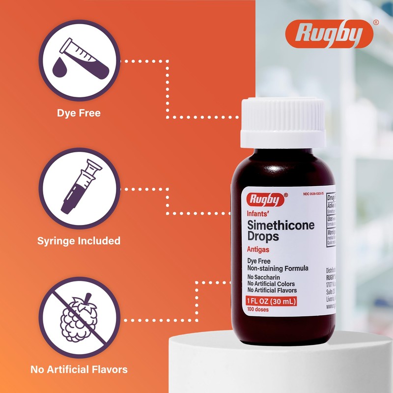 Rugby Dye-Free Infants' Gas Drops - Simethicone 20 mg Liquid