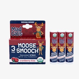 Mad Gab's Moose Smooch Cranberry Kiss Lip Balm 3pk | Moisturizing and Certified Organic | Made with Organic Olive Oil and Beeswax