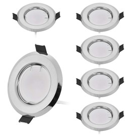 HCFEI 8802115 Set of 6 Flat LED Recessed Spotlights in Brushed Silver with LED Spot Module 230 V I 3 W 300 Lumen I Warm White 3000 K I 120° Beam Angle I Dimmable I 53-70 mm Installation Hole I