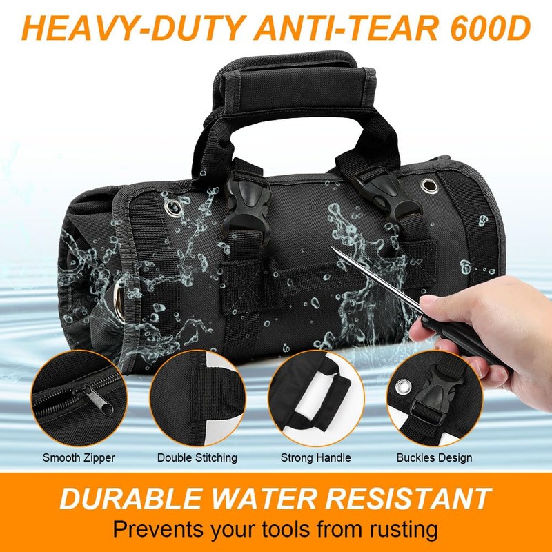 Adiwo Tool Roll Bag, Tool Roll Pouch with 4 Zip