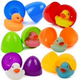 JOYIN 6 Prefilled Easter Eggs with Luminous Floating Duck Bath Toy for Easter Egg Hunt, Easter Basket Fillers
