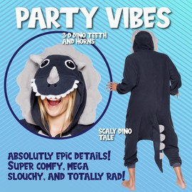 FUNZIEZ! Adult Triceratops Costume - Plush One Piece Dinosaur Costume - One Piece Pajamas (Grey, Small)
