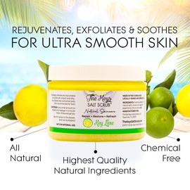 The Keys Salt Scrub -Sea Salt Scrub - Exfoliating Body Scrub with Wooden Spoon - Moisturizing Exfoliator for Hands, Foot, Bath, (Key Lime) (12 Fl Oz (Pack of 3), Key Lime)