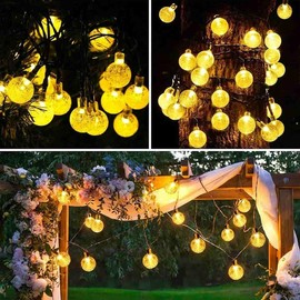 50 LED Bulbs Solar Patio Light String Lights for Backyard Balcony Bistro Garden, Yellow, ZK7M50L-Yel