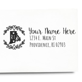 State Love Address Stamp for Rhode Island, Use with Stamp Pad, Use to Stamp Stationery, Rectangular Design, Size 7/8" x 2-1/4"