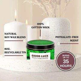 Premium Candle for Energy Cleansing – Natural Soy Wax Blend, Cotton Wick, Phthalate Free Scent, Scented Candles for Home Smudging, House Spiritual Protection, 6oz (Good Luck Clover)