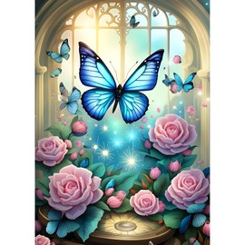 DPHERO DIY Butterfly Diamond Painting Kits Pictures for Adults Beginners, 5D Window Diamond Painting Set, DIY Flowers Round Stones Diamond Art Kits, Diamond Art for Home Decor 30 x 40 cm