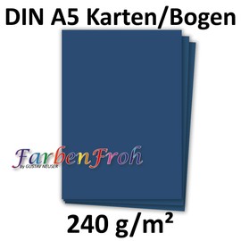 50 DIN A5 Single Cards Paper Sheets – Dark Blue – 240 g/m² – 14.8 x 21 cm – Craft Sheet Coloured Paper Photo Card Craft Paper Coloured Card – Colourful