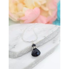 Bad Apple Designs Black Onyx Teardrop Pendant Silver Snake Chain Necklace 18 Inch