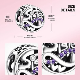 NINGAN 925 Sterling Silver Heart Charm Bead for Jewelry and European Bracelets, Cubic Zirconia, Cubic Zirconia