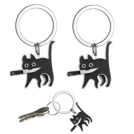 xlwen Pack of 2 Black Cat Keychains for Cat Couple Funny Black Cats Keychain Cool Cat Decor Purses Bags Belts Black, black