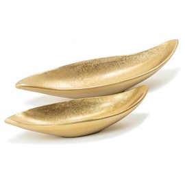 Red Co. Set of 2 Decorative Elongated Textured Metal Centerpiece Trays, Gold