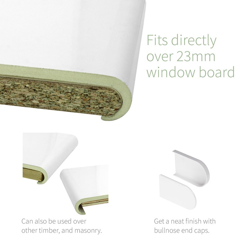 160mm White UPVC Bullnose Window Board/Cill Cover 1.25m Long 9mm
