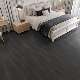 CHIHUT 6''x36'' Oak Wood Vinyl Flooring Planks Black Peel and Stick Floor Tiles for Bathroom Kitchen Flooring Self Adhesive Waterproof Vinyl Plank Flooring 16-Pack Floor Tile Sticker for Living Room