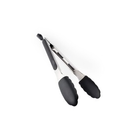 New DI ORO 9-Inch Kitchen Tongs – Stainless Steel with Non-Stick 480°F Heat-Resistant BPA Free Silicone Tips – Great Tool for Cooking, Serving, and Barbecuing - Dishwasher Safe and Easy to Clean Black