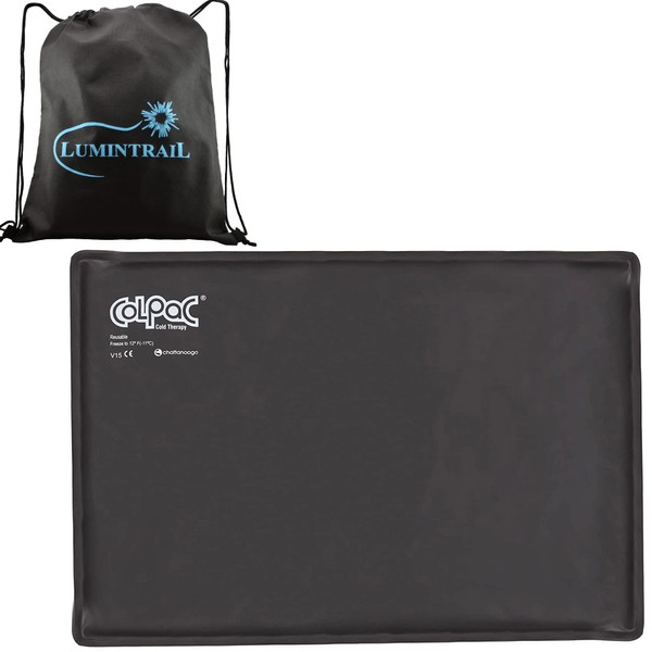 Chattanooga ColPac, Reusable Gel Ice Pack, Cold Therapy for Injury, Swelling, Bruises, Muscle Soreness, Sprains, and Strains, 12.5" x 18.5" Oversize, Black Polyurethane, with Lumintrail Drawstring Bag