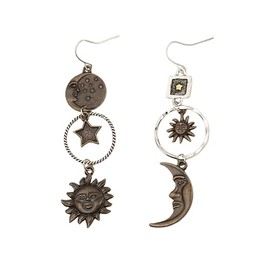 Retro Sun Moon Earrings & Necklace Moonstone Asymmetric Boho style Earrings for Women Jewelry-Earrings B