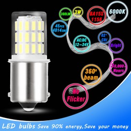 Heifymi 3W 1156 BA15S 1141 1003 7506 LED Tail Lights 6000K Daylight White 12V 24V DC Bayonet Single Contact Base for Car Truck Reverse Back Up Brake Lights Camper Trailer RV Interior Lights, 4 Pack