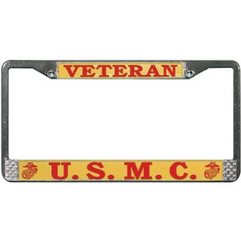 U.S. Marine Veteran Chrome Metal License Plate Frame