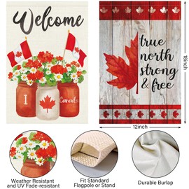 Louise Maelys 2 pcs Canada Day Garden Flags 12 x 18 Inch Double Sided Vertical Burlap Banners, Happy Canada Day 1st July Decorations Maple Leaf Patriotic Flower Vase Home Outdoor Yard Porch Farmhouse Outside Decor (Only Flag)
